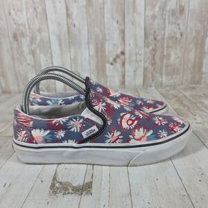 Vans Classic Slip On Floral Graphic Blue Red White Sneakers Womens 8 Mens 6.5